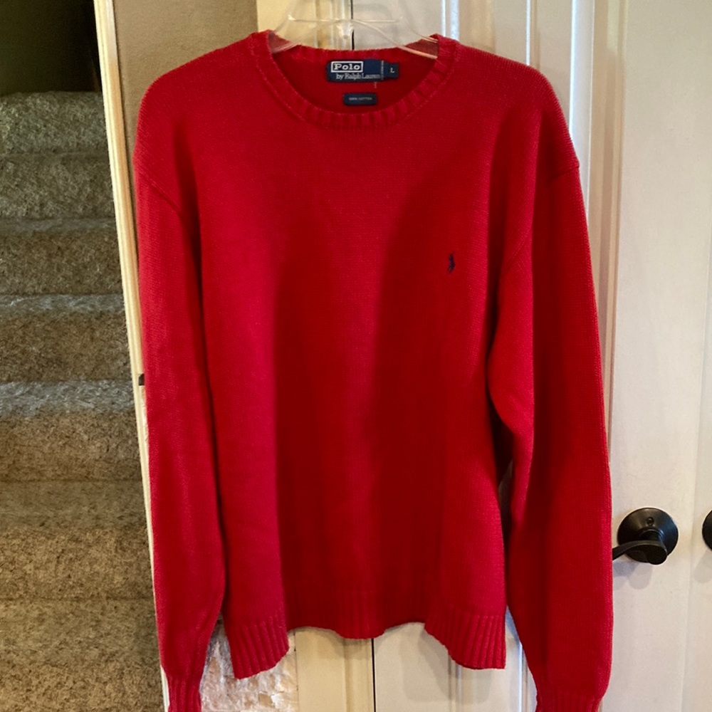 Ralph Lauren Polo cotton sweater. Mens large red.